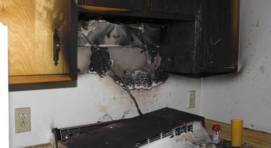 image of kitchen with fire damage