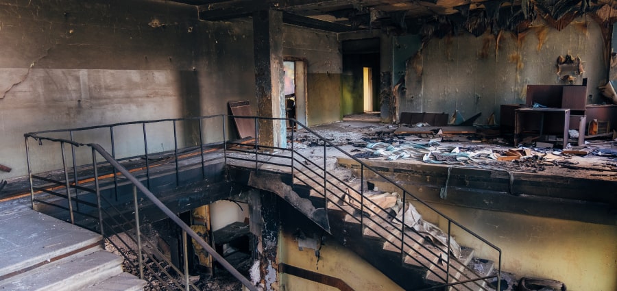 business interior with smoke and fire damage